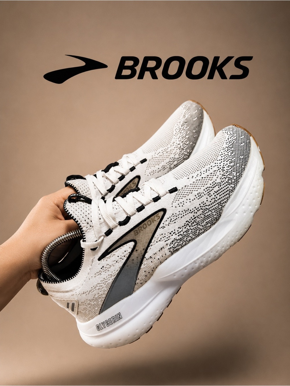 Brooks White and Black Knit Running Sneakers